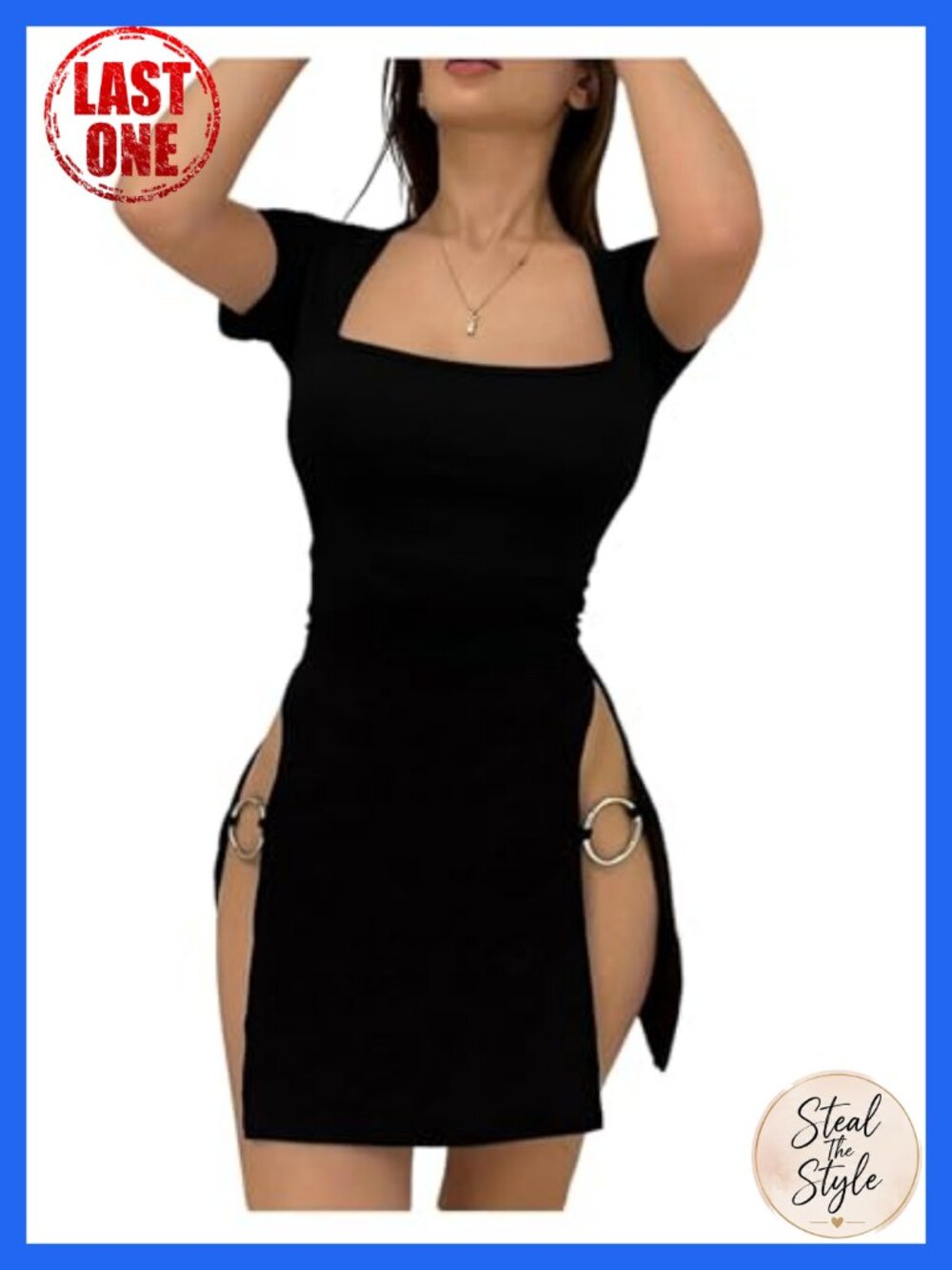 Plus Size Bodycon Mini Dress High Slit Short Sleeve Square Neck Party Dress